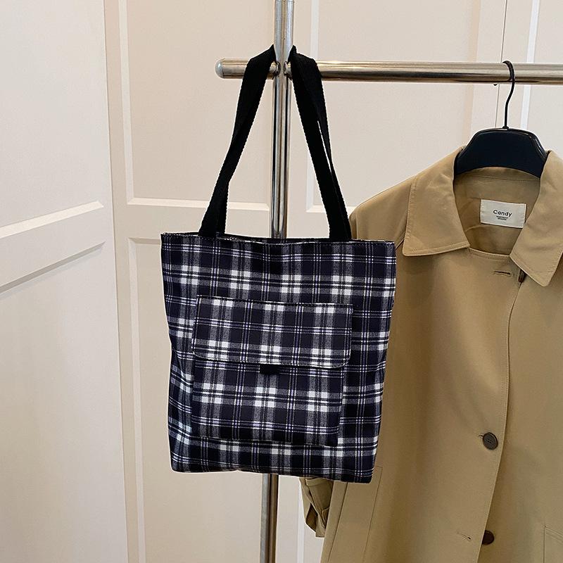 

Маленькая свежая сумка винтажная клетчатая сумка через плечо женская рабочая сумочка пасторальная сумка женская чёрный