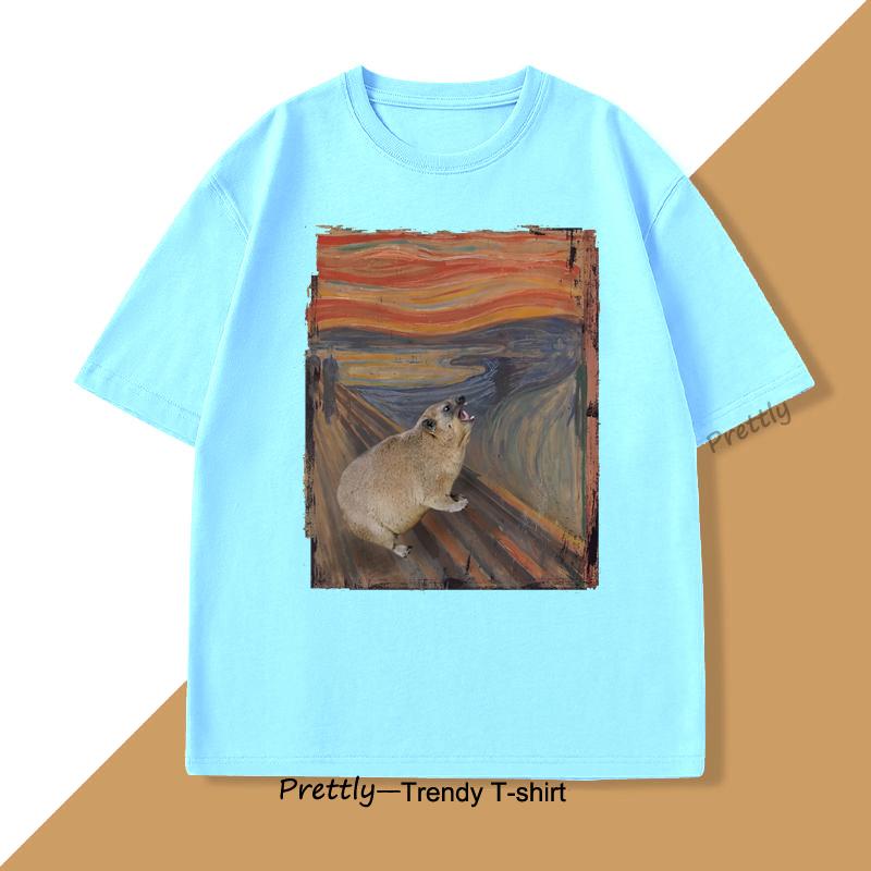 

Hyrax Scream Parody Meme TShirt for Men Women Vintage Cotton Short Sleeve Round Neck Tshirts Loose Casual Mnes Clothing 4XL