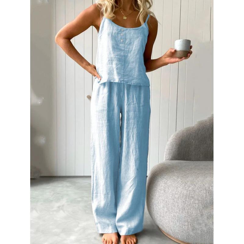 

Sleeveless Cami Top and Wide Leg Pants Set S озеро синий