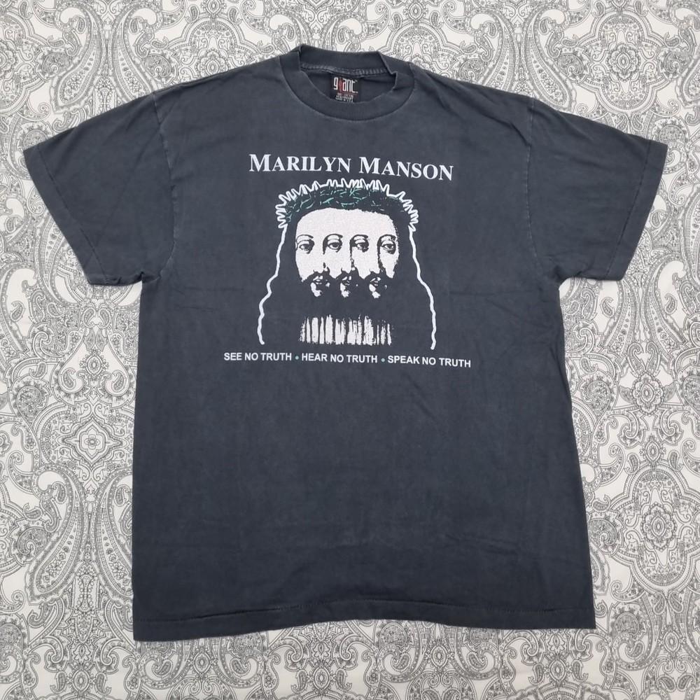 Vintage Marilyn Manson Shirt XL Believe Graphic Print Band Tee Single Stitch