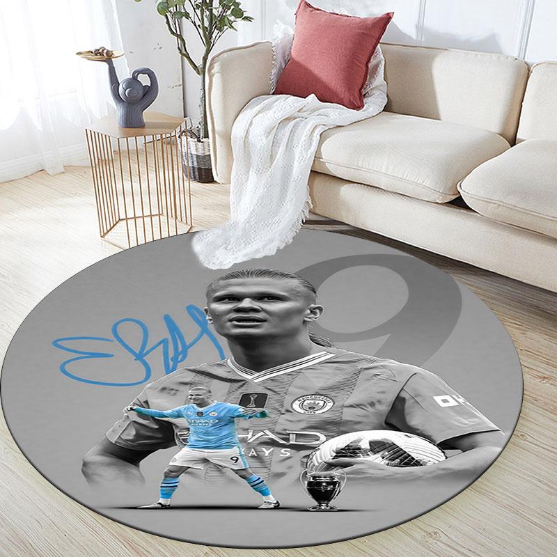 Erling Printed Round Rug, Non Slip Washable Circular Carpet For Living Room Bedroom Playroom, Sports Fan Decor, Holiday Birthday Gift