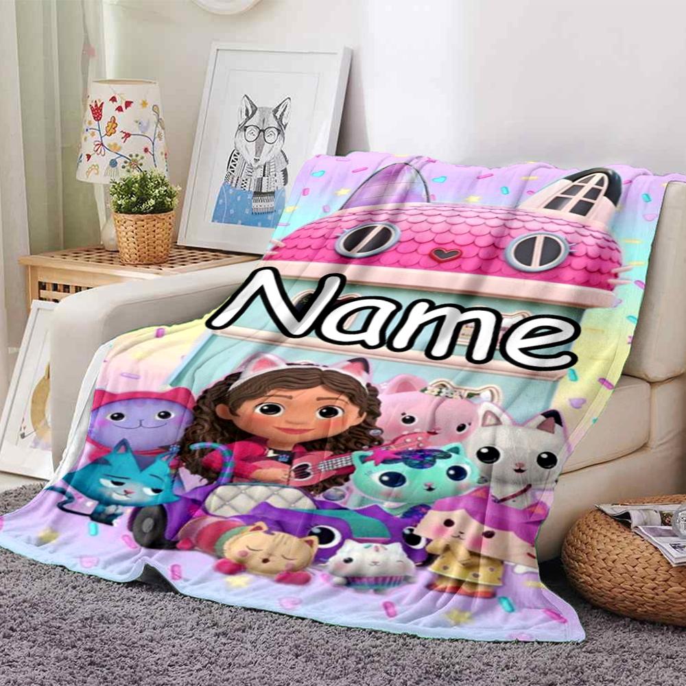 Custom Name Gabbys Dollhouse Theme Printed Blanket Perfect For Couch Bed Travel Outdoor Use Machine Washable Cozy Durable