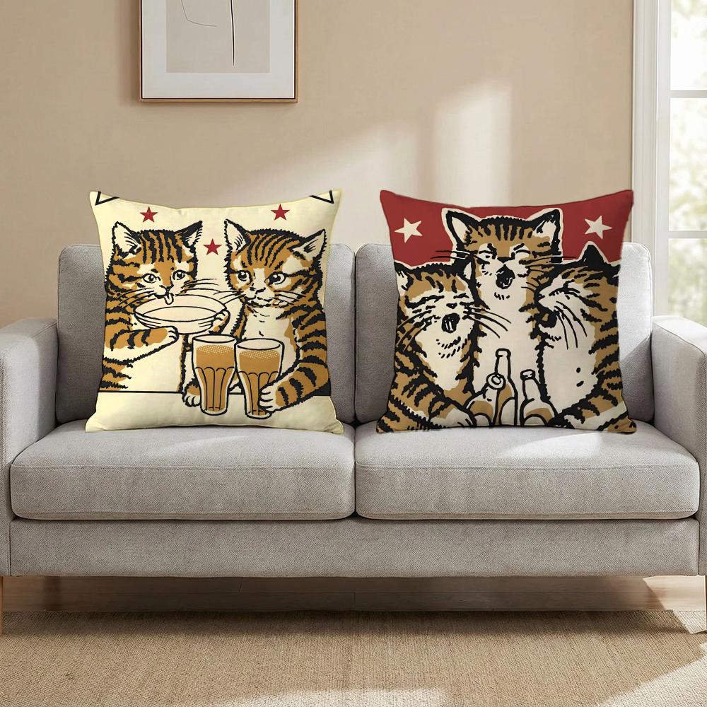 Cheers Drunk Cats Cushion Cover Multi-Scene Pillow Cover for Home & Car - Reversible, Soft & Durable for Daily Use