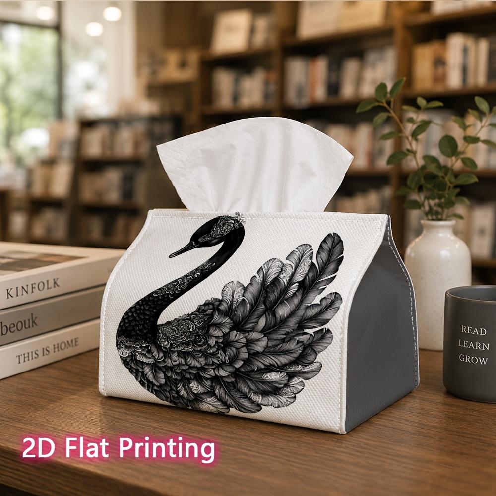 1pc, 2D Flat Printing, Tissue Box Black And White Swan Pattern Napkin Dispenser, Suitable for Home, Car, And Outdoor Gatherings, Tissue Decoration Rac