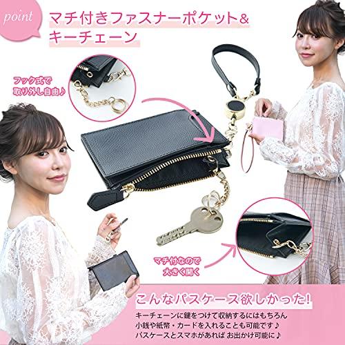 [GRAV] Pass Case with Reel, Women's Cute Card Case, Slim Coin Case, Pink (Includes Keychain Strap)