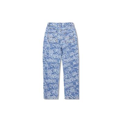 Li Ning All Over Print Straight Leg Loose Wash Denim Pants Men Bottoms Light-Blue AJQU027-1