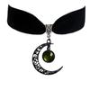 Gothic Retro Black Hollowed-out Crescent Moon Opal Stone Velvet Collar Necklace for Women Hallowmas Party Witch Jewelry Gifts