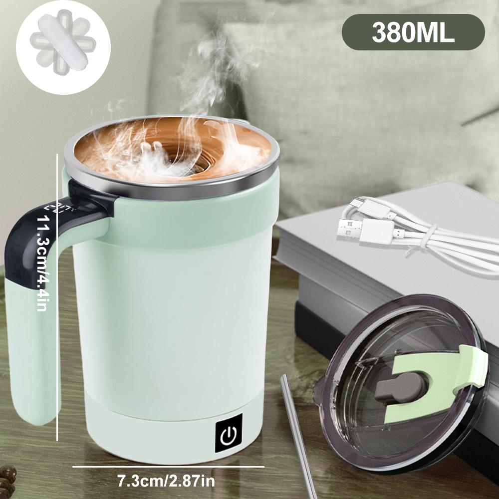 380ML Automatic Stirring Cup Rechargeable Electric Self Mixing Coffee Mug Portable Tea Milk Drinking Cup Rotating Magnetic Tools 380ml зелёный
