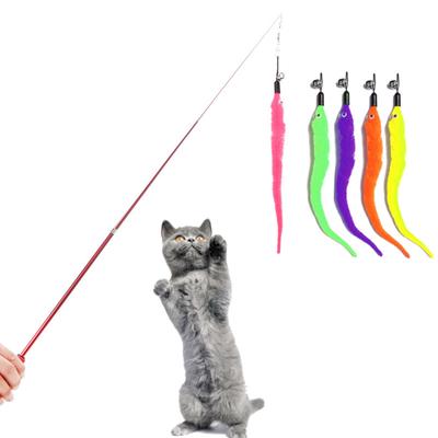 Retractable Rod Pet Cat Interactive Toy with 5 Refills Feather Worm Set