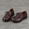 Johnature Vintage Genuine Leather Woven Low Heel Shoes Versatile Round Toe Lace Up Women's Shoes