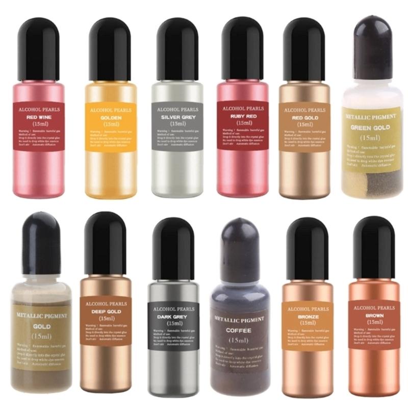 15ml Metallische Kunsttinte Alkoholharz Pigment Diffusionsflüssigkeit Für DIY UV Epoxidharz Schmuckherstellung Harzhandwerk 12 Farben