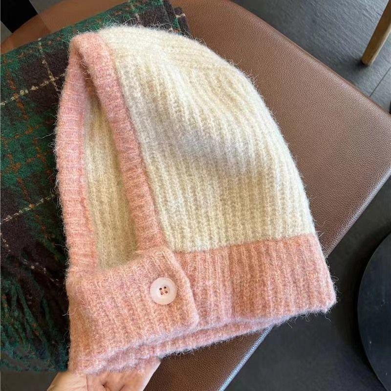 Japanische Herbst-Winter-Mütze und Schal im Partnerlook für Damen und Paare mit Ohrenschutz, Strickmütze im trendigen Stil