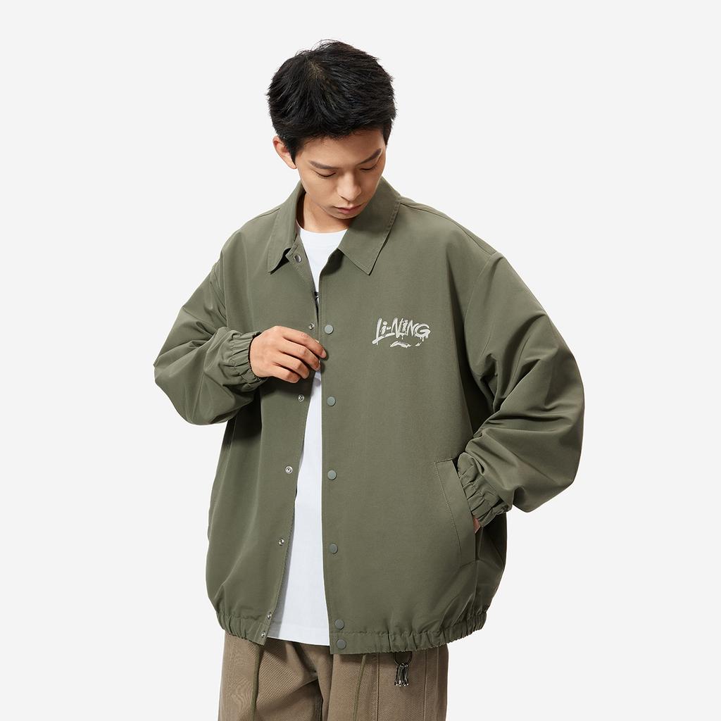 Li Ning Sports Fashion Series Versatile Comfortable Casual Simple Polo Letter Print Outdoor Windbreaker Men Outerwear Muddy-Olive AFDU991-4