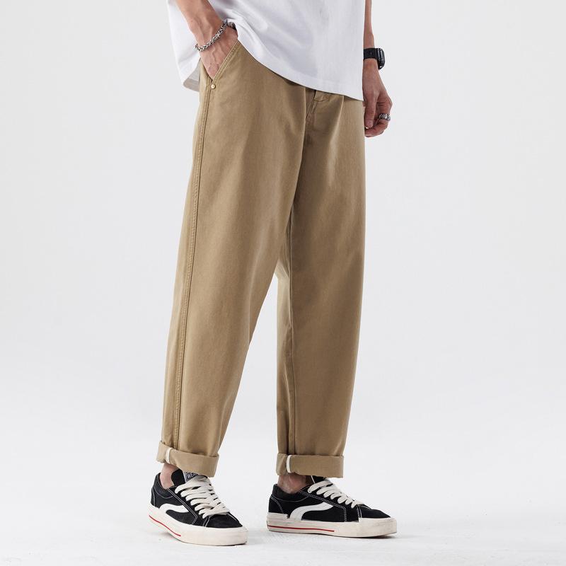 Pure cotton casual pants men's autumn and winter new loose cone pants trendy versatile straight trousers
