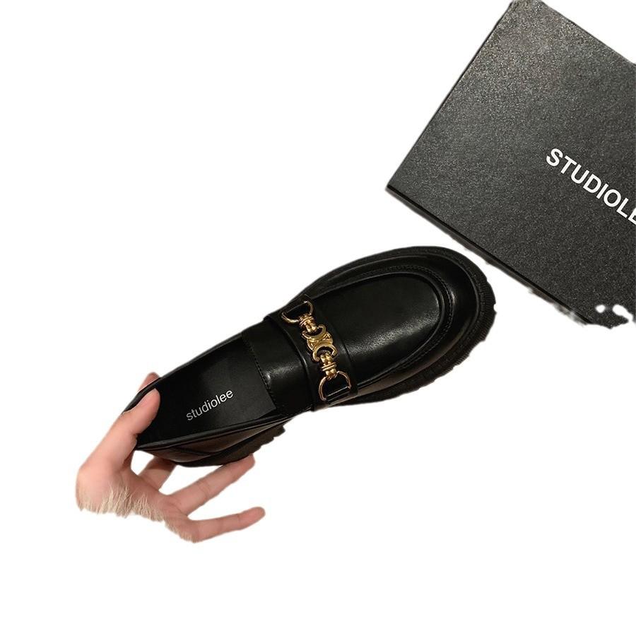 Sheepskin version~ Arc de Triomphe platform loafers women's British style black small leather shoes retro JK shoes genuine leather single shoes