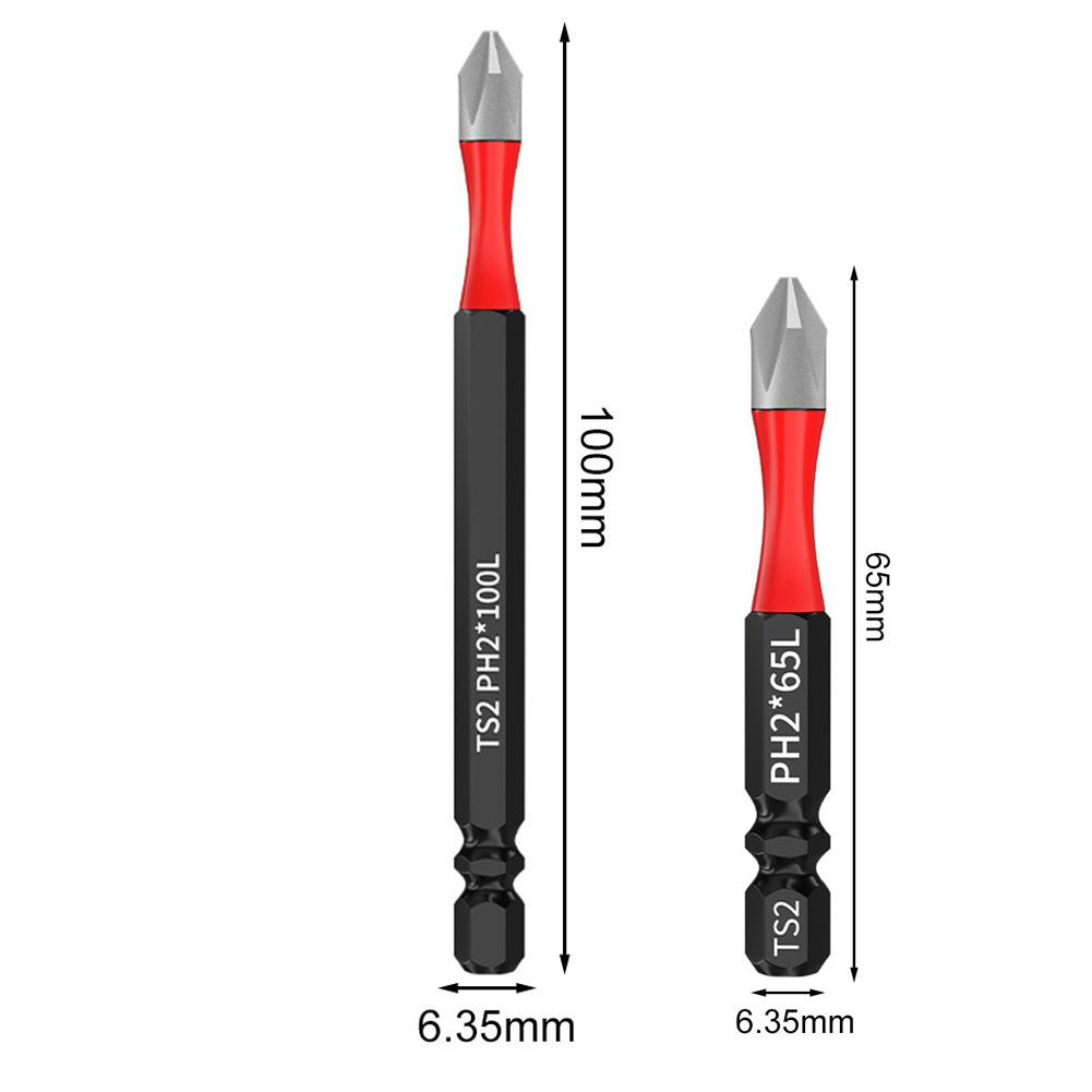 2PCS Screwdriver Bit PH2 50/65/100mm Impact-Screwdriver Bits Magnetic-Phillips Driver Drill Head Tool Accessory Series