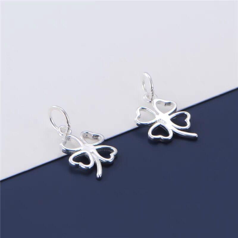 DIY S925 Sterling Silver Beaded Pearl Bracelet with Four-Leaf Clover Pendant