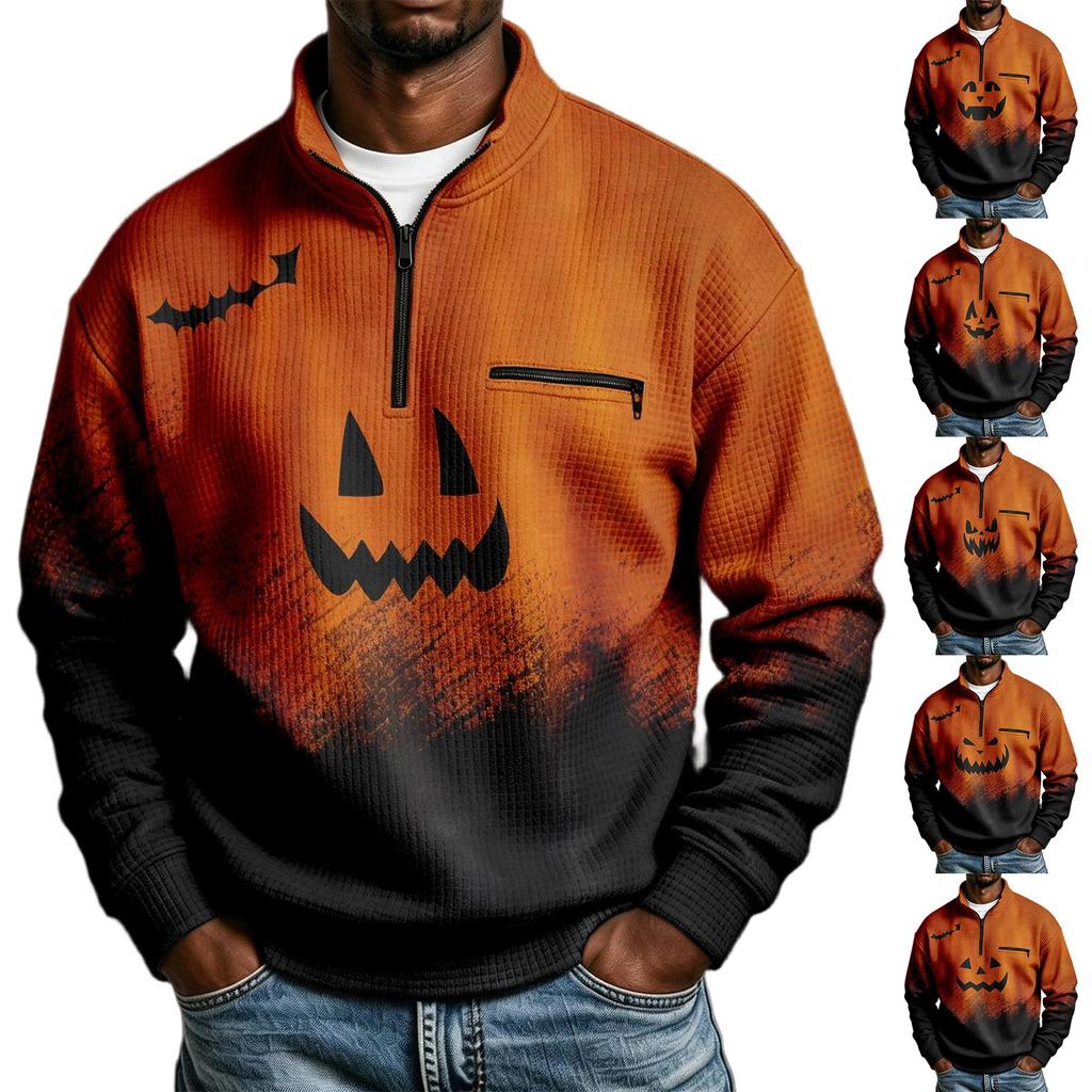Men's Long Sleeve Sweatshirt with Halloween Print for Costume Party and Casual Wear