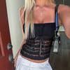 Women's Square Neck Sleeveless Lace Crop Top Slim Fit Sexy Streetwear Sheer Tie Spaghetti Strap Tank Top