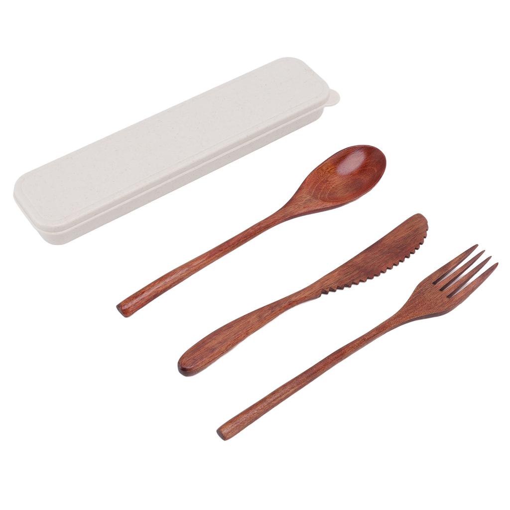 Wooden Cutlery Set Scratch Proof Portable Spoon Fork Cutter Tableware with Box for Dessert Salads Noodles
