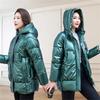 Winter Jacket Women Parkas Glossy Down Cotton Padded Parka Female Solid Color Thick Outwear Hooded Warm Outcoat