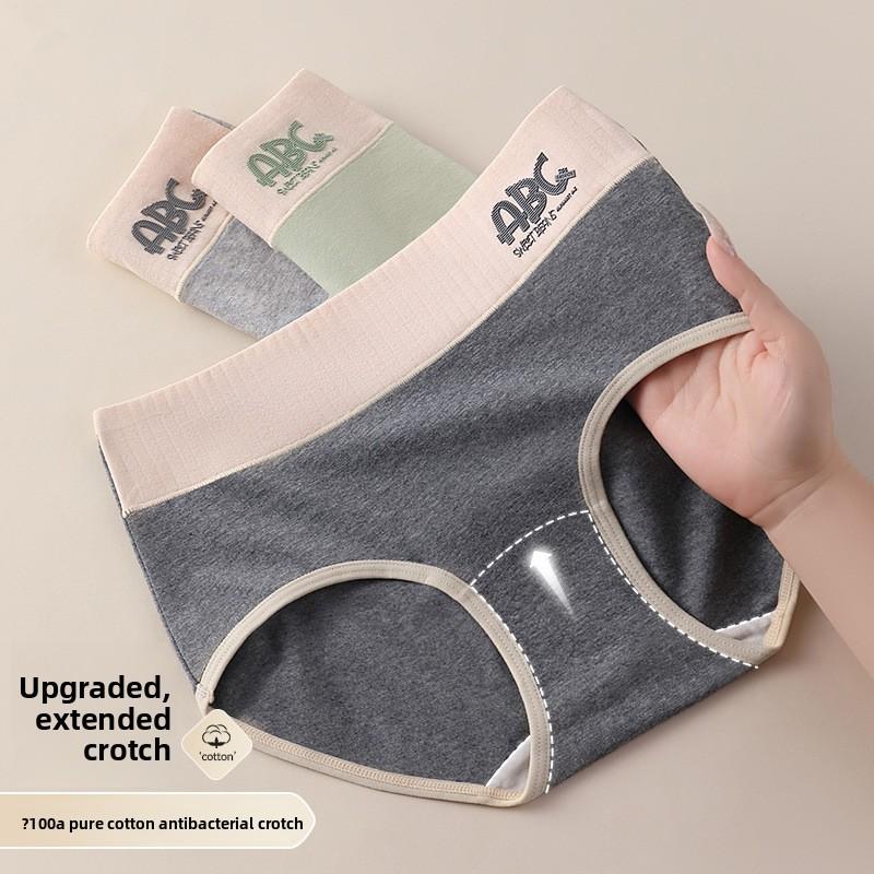 Plus Size Ladies Spring and Autumn Simple Embroidery Cotton High Waisted Briefs