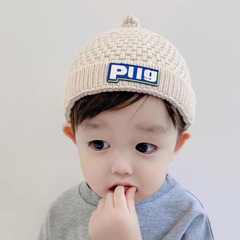 

Cotton Polyester Pacifier Cap Solid Color Kids Knitted Hat Cute Thicken Beanie Toddler Boys Girls бежевый