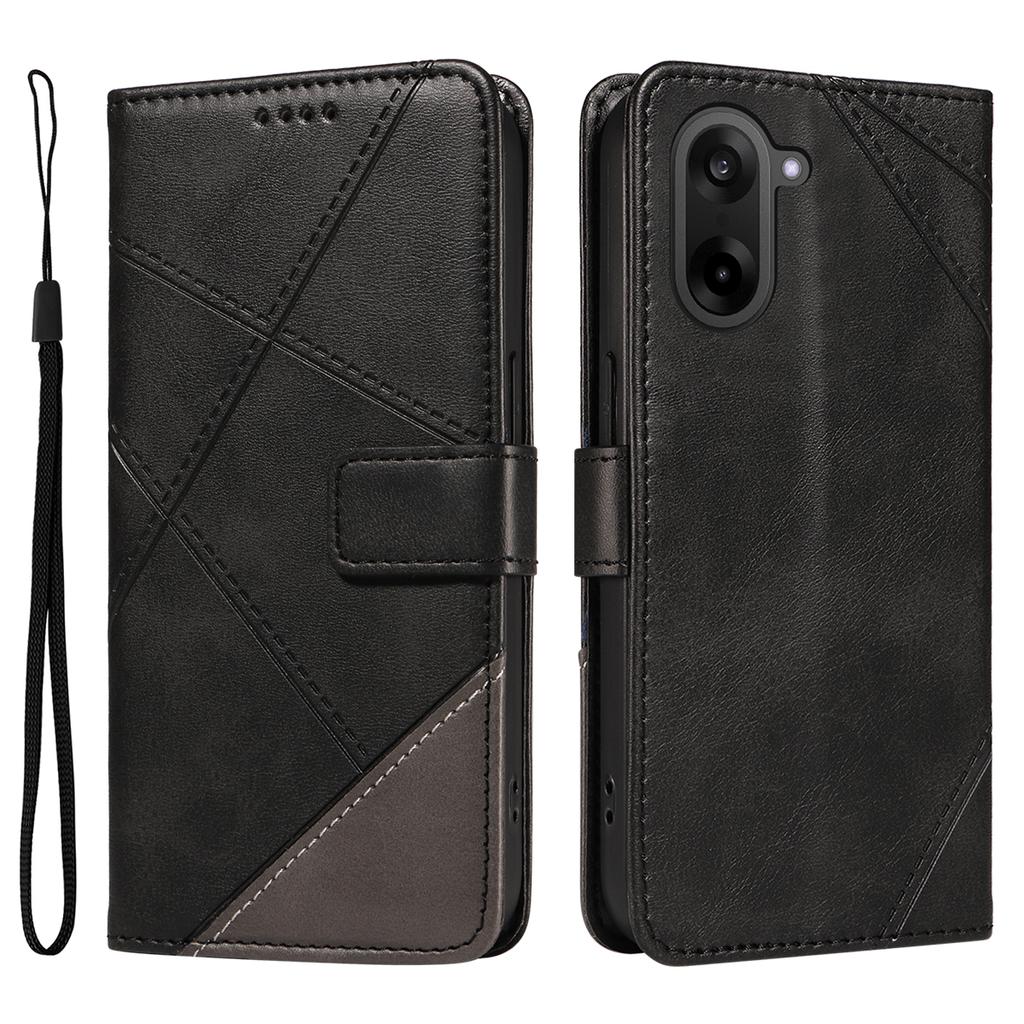 For OnePlus Nord CE5 5G/OnePlus Ace 5 Racing 5G Leather Case Geometric Line Design Wallet Phone Cover with Wrist Strap