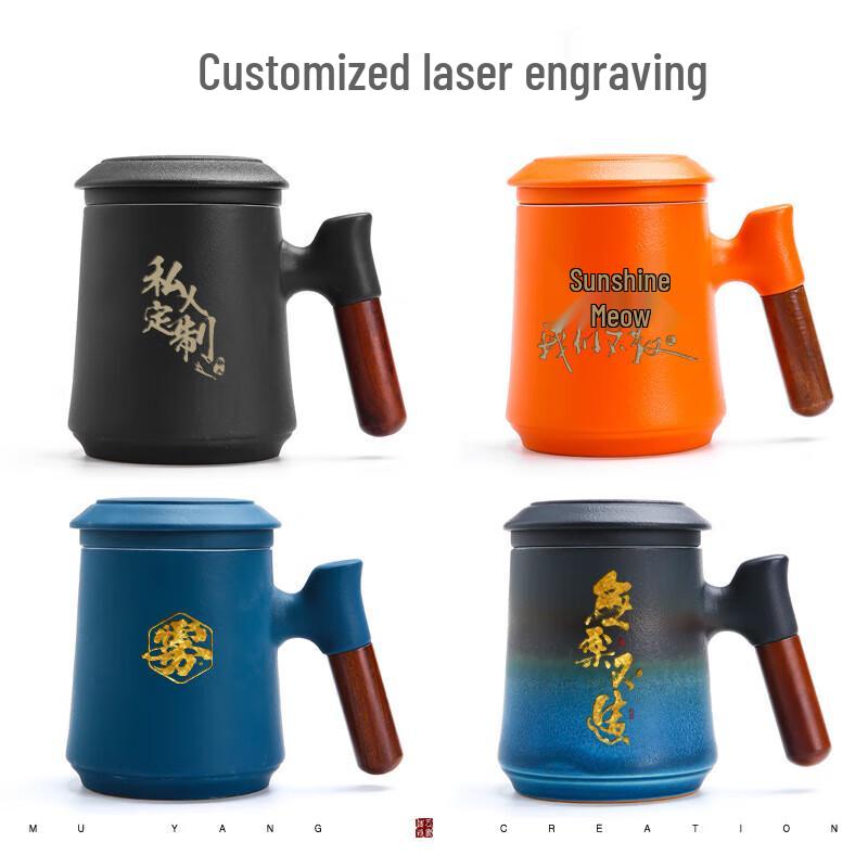 Ceramic Tea Infuser Mug with Wooden Handle