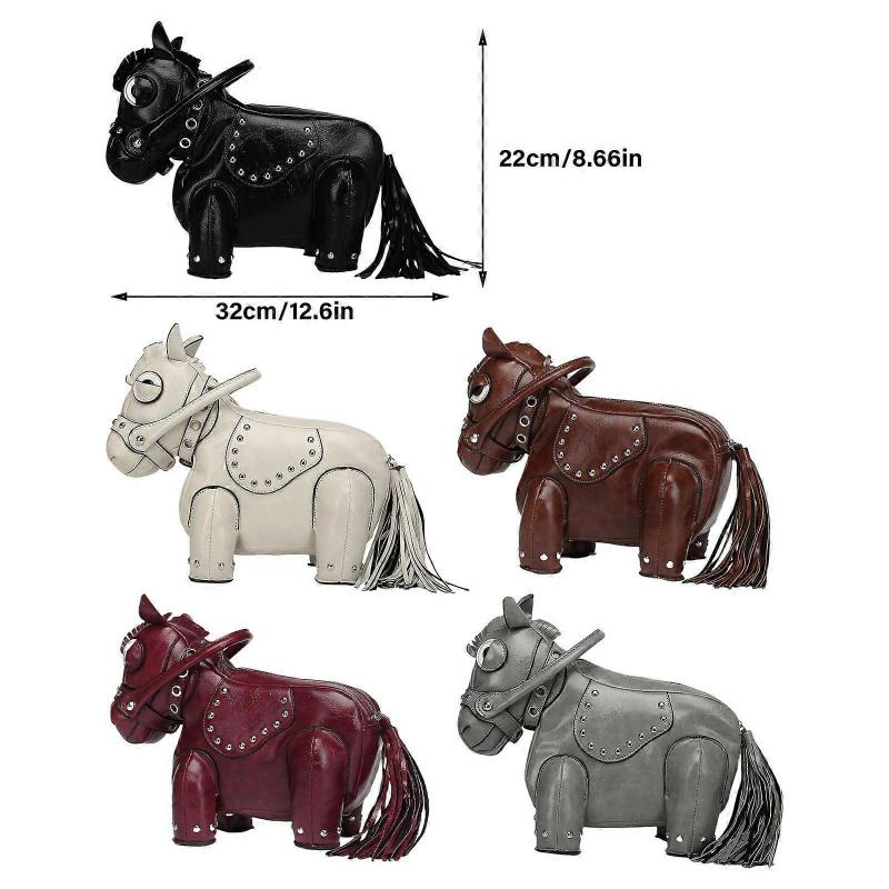 Women's Horse Shape Crossbody Bag with Adjustable Strap Cartoon Animal Shoulder Bag PU Leather Fashionable Rivet Clutch  Burgundy