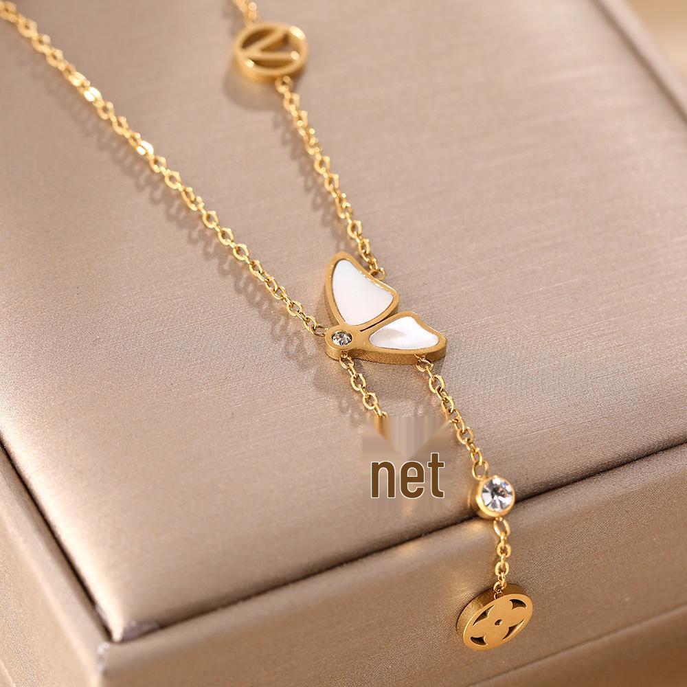 Women's Butterfly Titanium Necklace: Micro-Inlaid Diamonds, Exquisite Luxury, Non-Fading Design