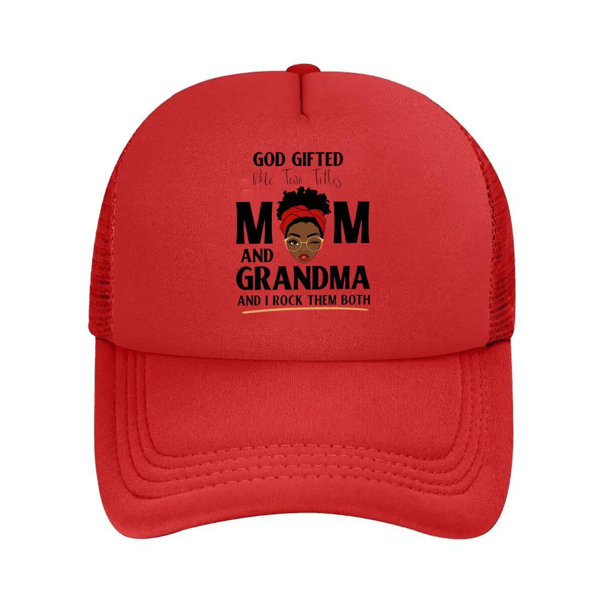 African Women Red Turban Winking Graphic  Mesh Baseball Cap Hip Hop Adjustable