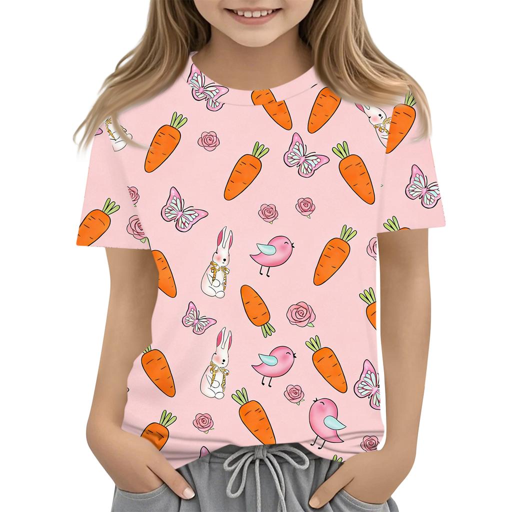 Boys Girls Round Neck Casual Printed Short-sleeved T-shirt Top