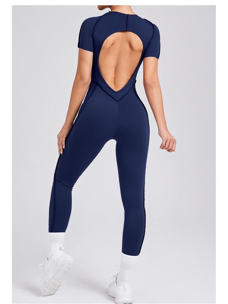 European & American 3D Backless Short Sleeve Jumpsuit - Autumn/Winter Yoga Activewear