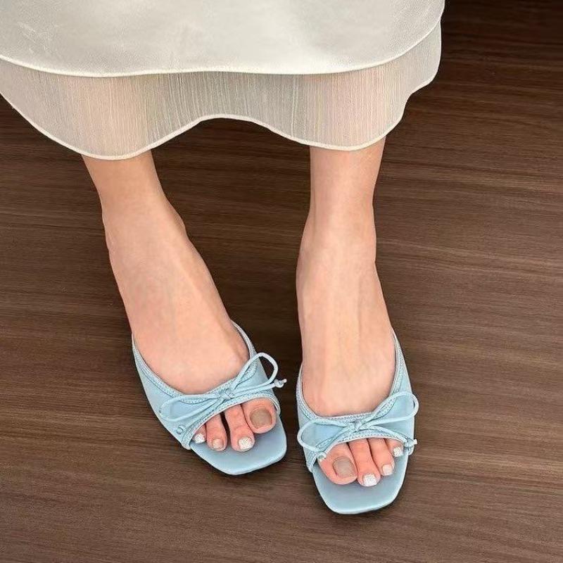 French Style High Heel Sandals 2025 New Summer Korean Version Thick Heel Slip-On Shoes Butterfly Knot Fairy Shoes Women Slides