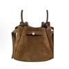 Tory Burch Romy Gold Hardware Split Cowhide Leather Crossbody Tote Bag Women's Brown