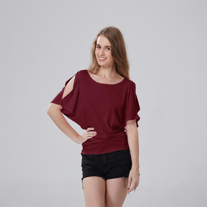 

Женская футболка большого размера с открытыми плечами, рукавами «летучая мышь» и асимметричным низом L вино красного