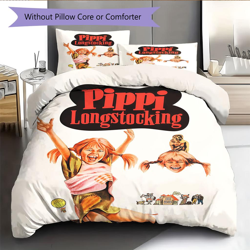 Pippi Book Pattern Bedding Home Decoration Birthday Gift ( 1 duvet cover + 2 pillowcase, without core),fan merchandise.