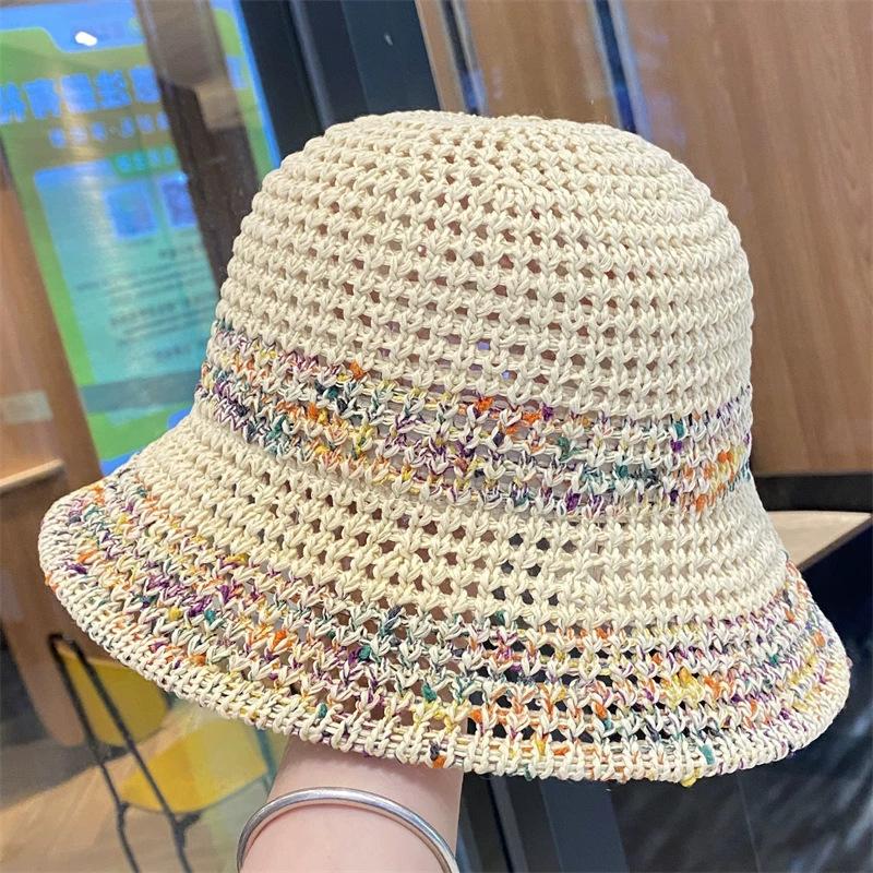 

Женская летняя пасторальная шляпа-ведро Маленькая свежая цветочная плетеная соломенная шляпа Широкополая шляпа от солнца Пляжная шляпа от солнца One size