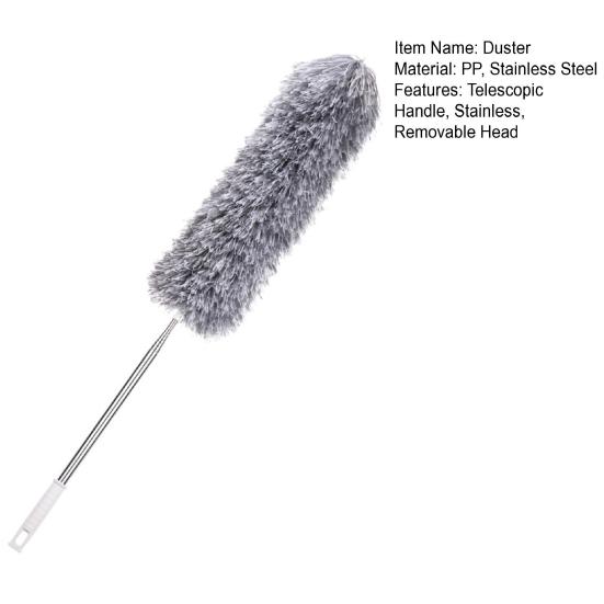 Cleaning Duster Brush Adjustable Telescopic Handle Stainless Soft Removable Head Sofa