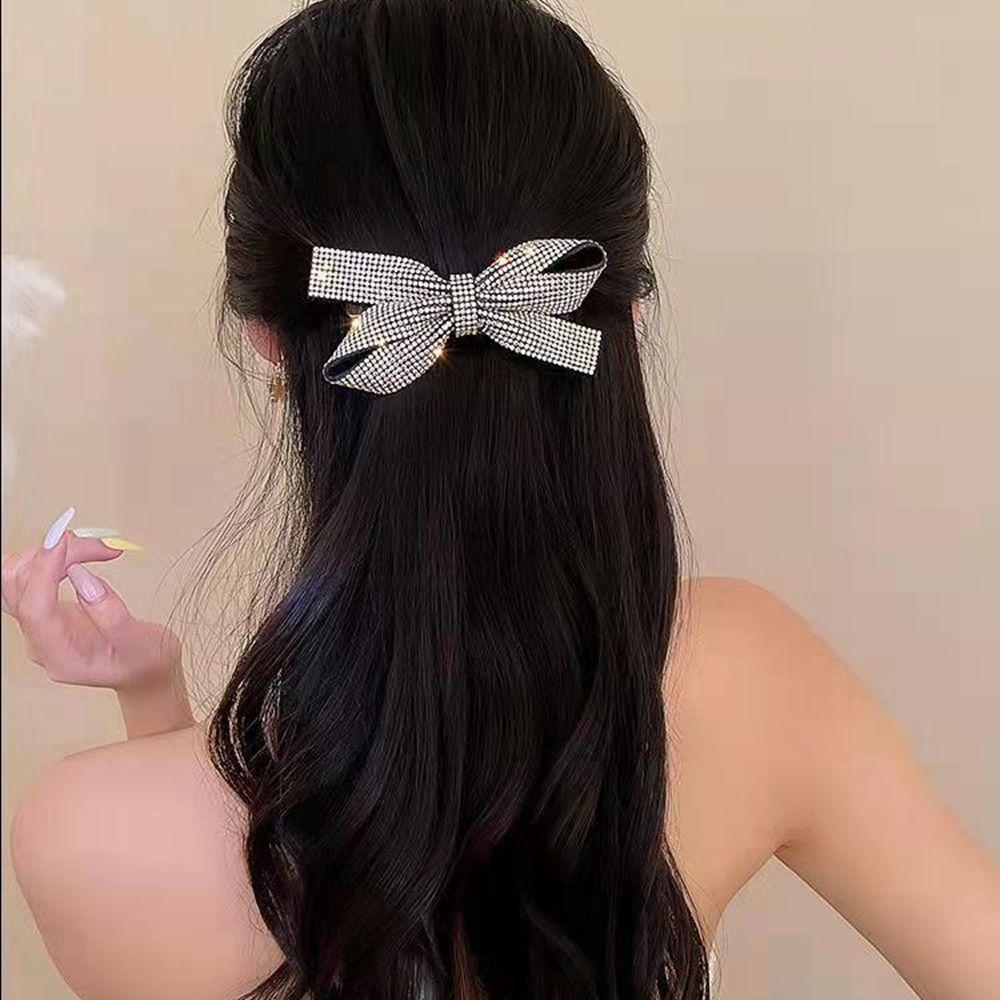 

All-match Zinc Zinc Alloy Korean Style Hairpin Bow Hair Clip Female Hair Accessories Rhinestone Spring Clip