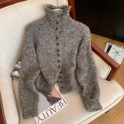 Damski sweter kardigan z golfem Y2k Vintage sweterek dzianina z długim rękawem koreański miękki przytulny sweter jesień zima