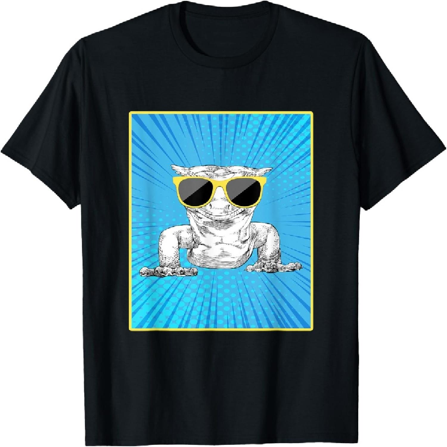Crested gecko Portrait Pop Art Crestie with Sunglasses T-Shirt S