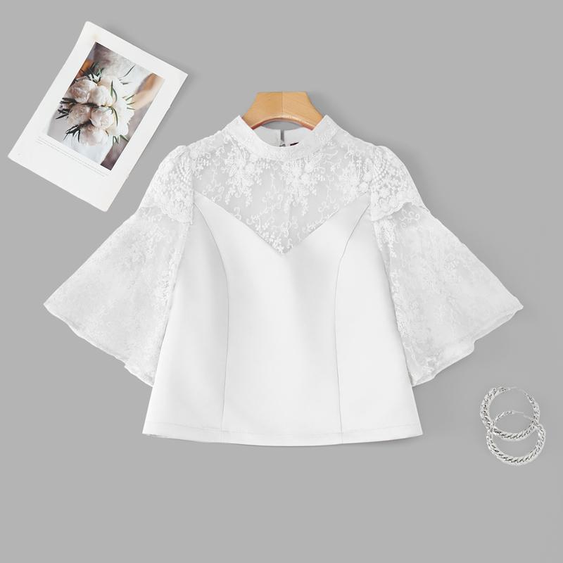 

ZANZEA Womens Summer Casual Lace Splice Loose Half Sleeve Blouse M белый