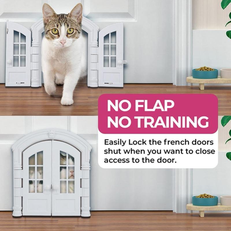 Portal French Cat Door - Stylish No-Flap Cat Door Interior Door for Average-Sized Cats Up to 20 lbs, Easy DIY Setup