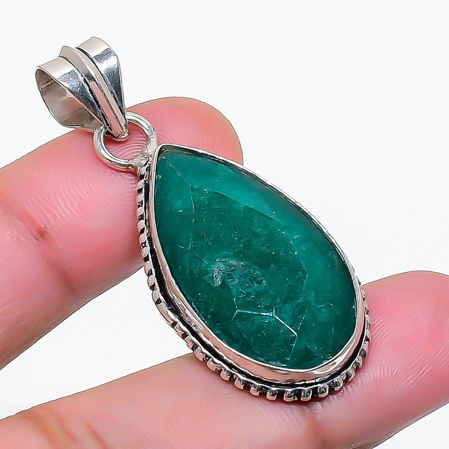 Natural Emerald(Simulated) Gemstone 925 Sterling Silver Pendant 1.73  AP-15069