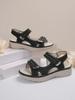 Summer 2025 Women's Sporty Wedge Heel Genuine Leather Sandals - Soft, Lightweight, Velcro, Plus Size Slippers.