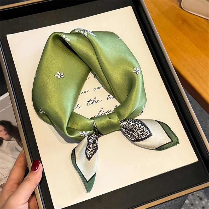 

100% Шелковый платок бандана Женские квадратные шарфы обертка косынка Зеленый шелк тутового дерева Весенняя мода Роскошный Высокое качество Повязка на голову Хиджаб 53x53cm