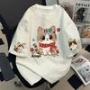 Women's O Neck Short Sleeve Tee Loose Fit Korean Style Cartoon Cat Embroidery Casual Top
