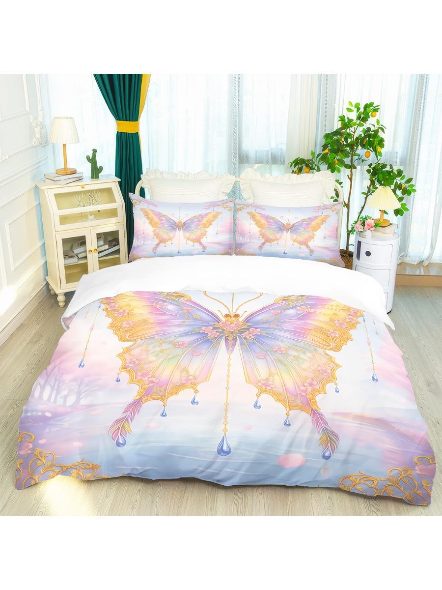 

3 шт. Мечтательный принт с бабочками Постельные принадлежности Бессердечный комплект Спальня Гостиная Общежитие Несколько размеров Машинная стирка 140x210cm-AU-Single&set